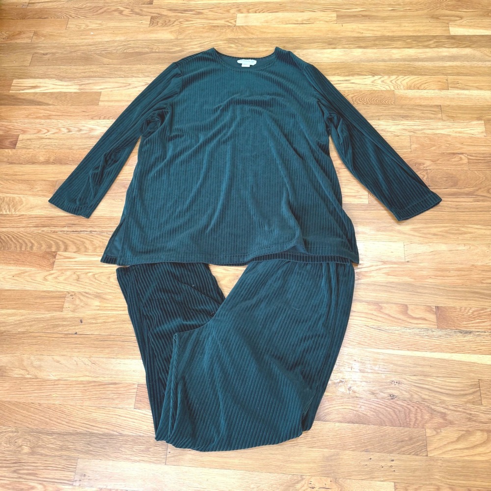 Miranda K Vintage Forest Green Ribbed Velour Lounge Set 2 Piece Plus Size 20W